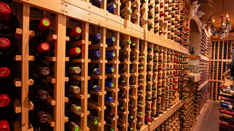 Wine room with wine bottles in racks
